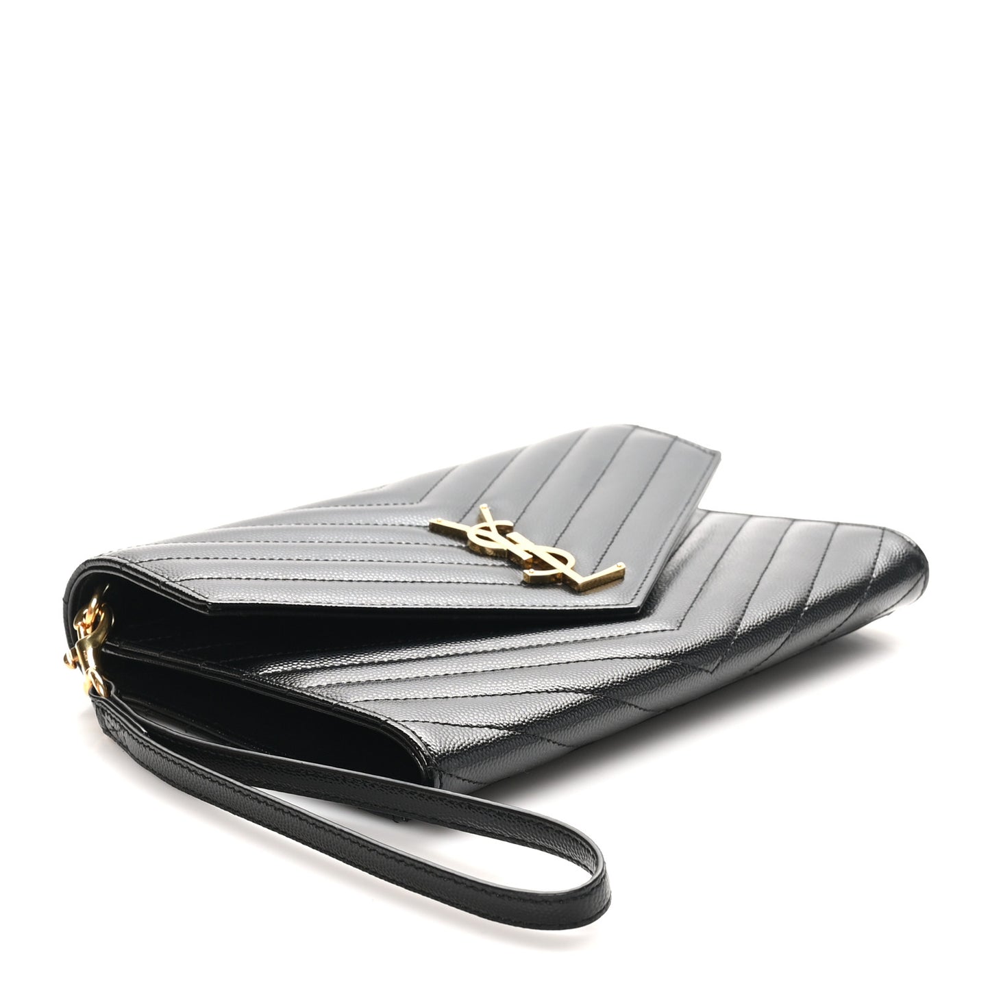 Grain De Poudre Matelasse Chevron Monogram Envelope Clutch Black