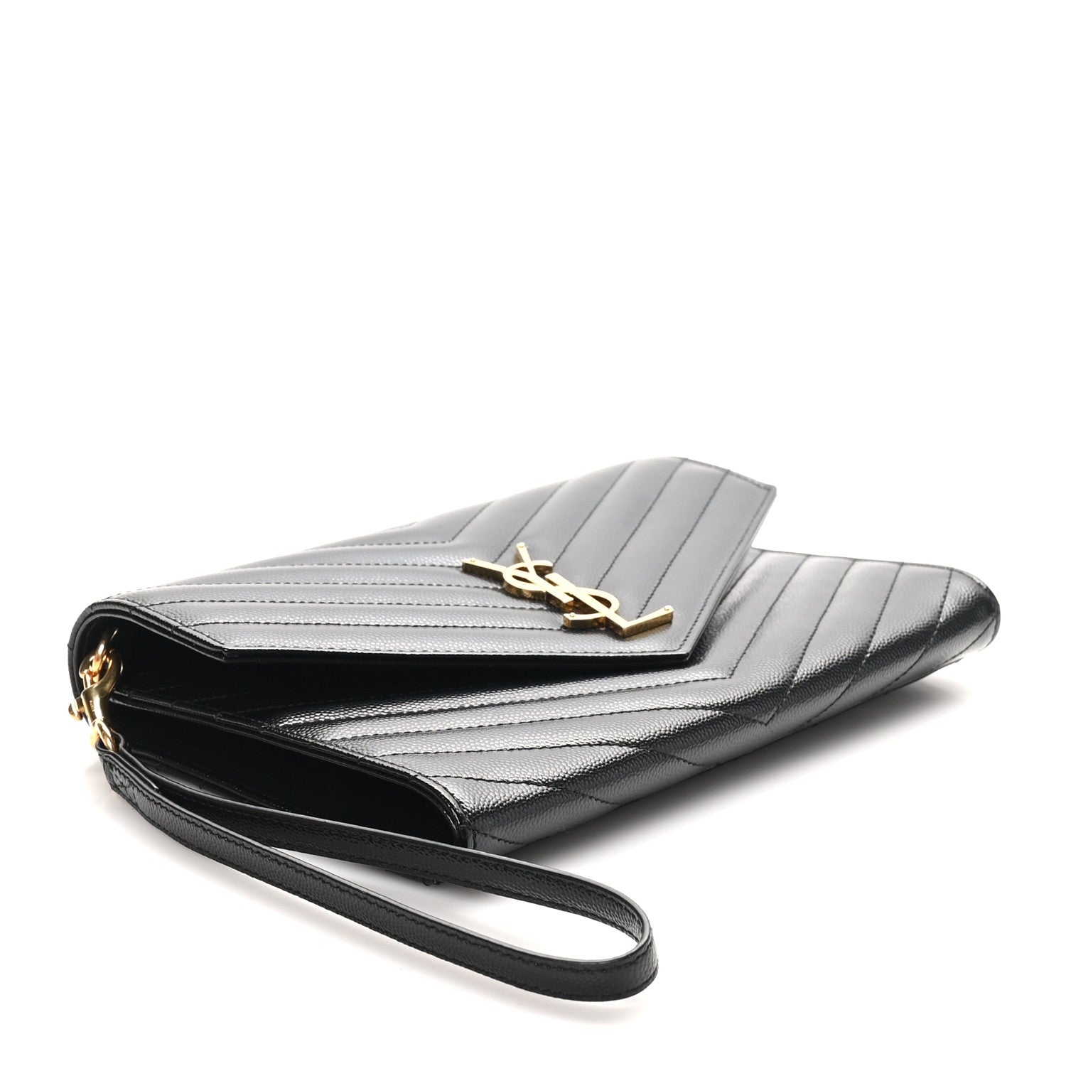 Saint Laurent Grain De Poudre Matelasse Chevron Monogram Envelope Clutch Black 4 of 8