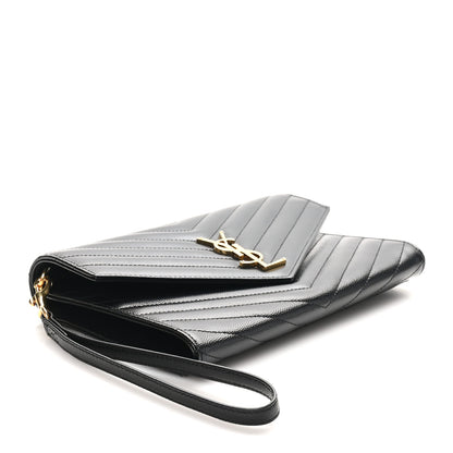 Saint Laurent Grain De Poudre Matelasse Chevron Monogram Envelope Clutch Black 4 of 8
