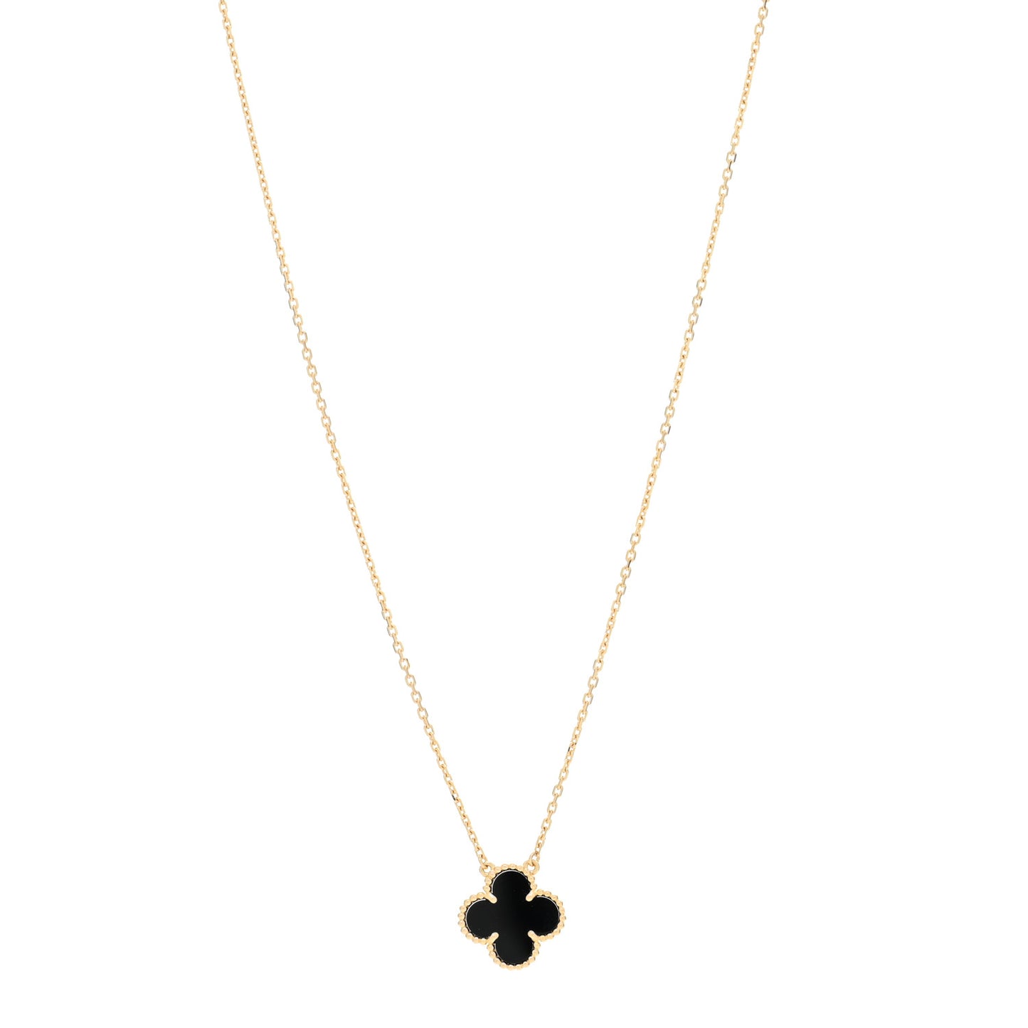 18K Yellow Gold Black Onyx Vintage Alhambra Pendant Necklace