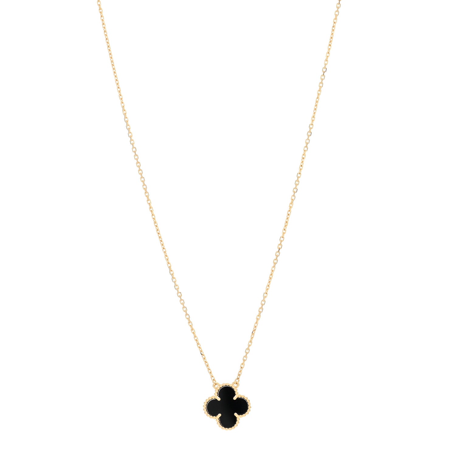 Van Cleef & Arpels 18K Yellow Gold Black Onyx Vintage Alhambra Pendant Necklace 1 of 5