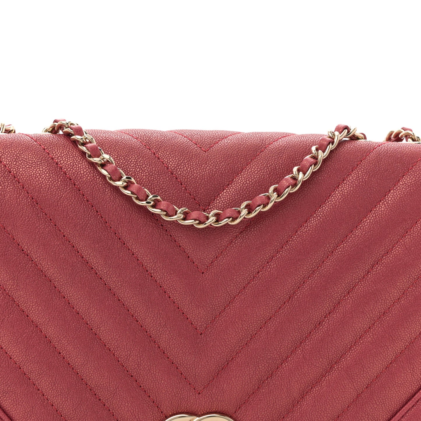Metallic Caviar Chevron Quilted Medium Statement Flap Dark Pink