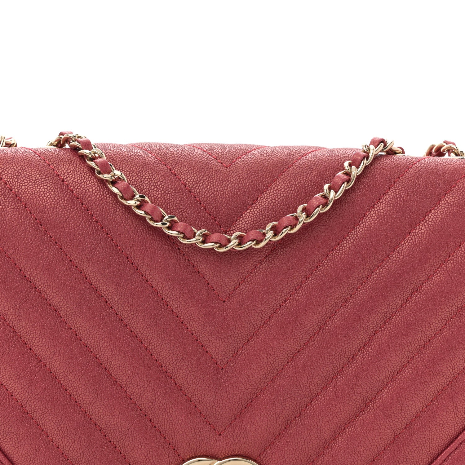 Chanel Metallic Caviar Chevron Quilted Medium Statement Flap Dark Pink 8 of 10