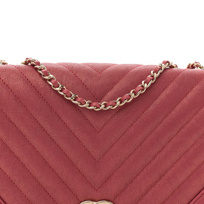 Chanel Metallic Caviar Chevron Quilted Medium Statement Flap Dark Pink 8 of 10