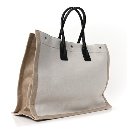 Saint Laurent Linen Calfskin Rive Gauche Tote Optic White 3 of 10