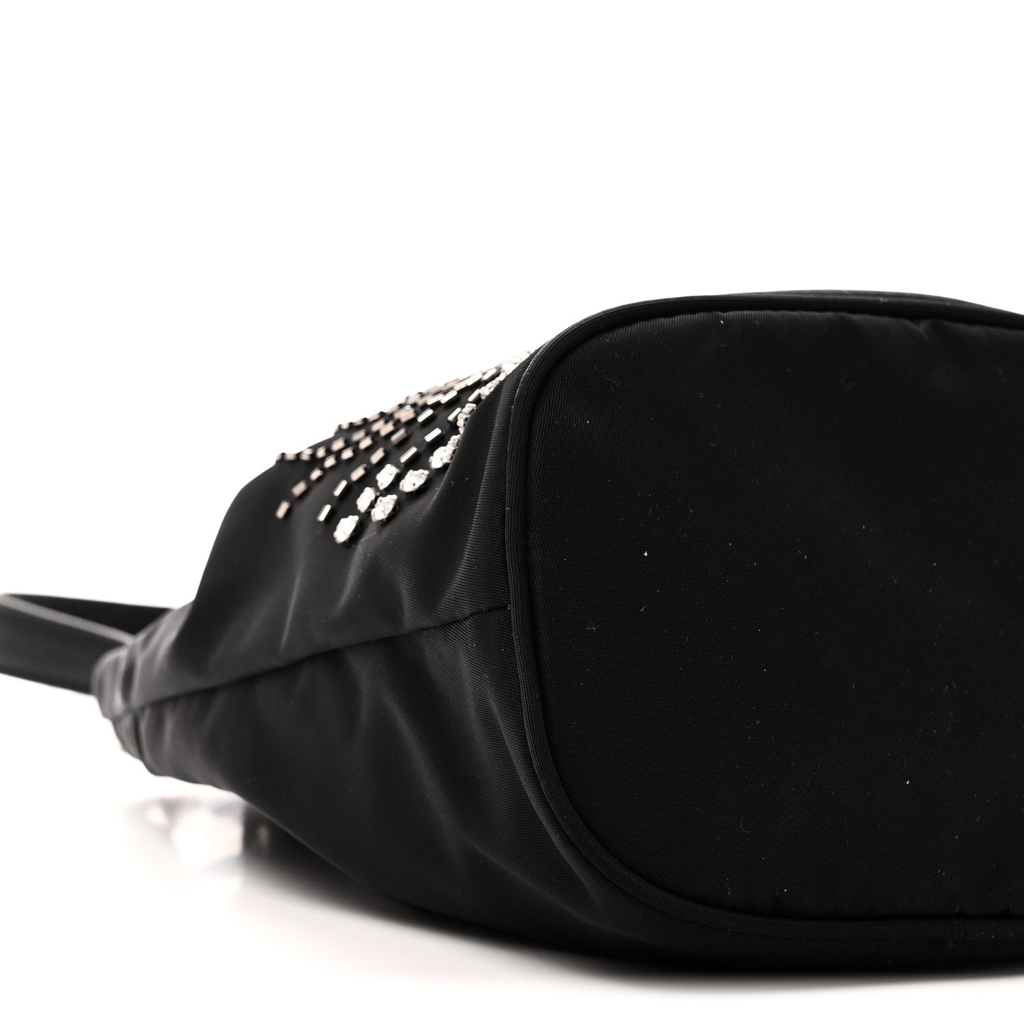 Tessuto Saffiano Ricamo Sequin Crystal Embellished Mini Re-Edition 1978 Bucket Bag Black