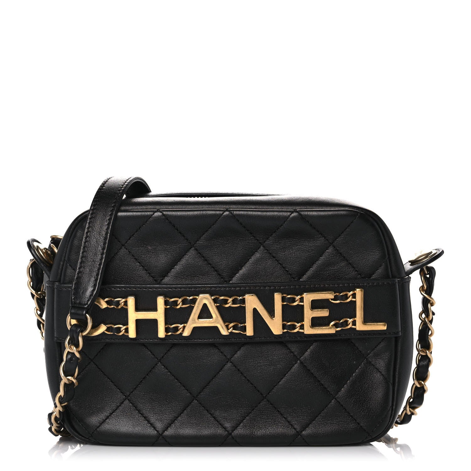 Chanel Calfskin Quilted Enchained Camera Case Bag Black 1 of 13