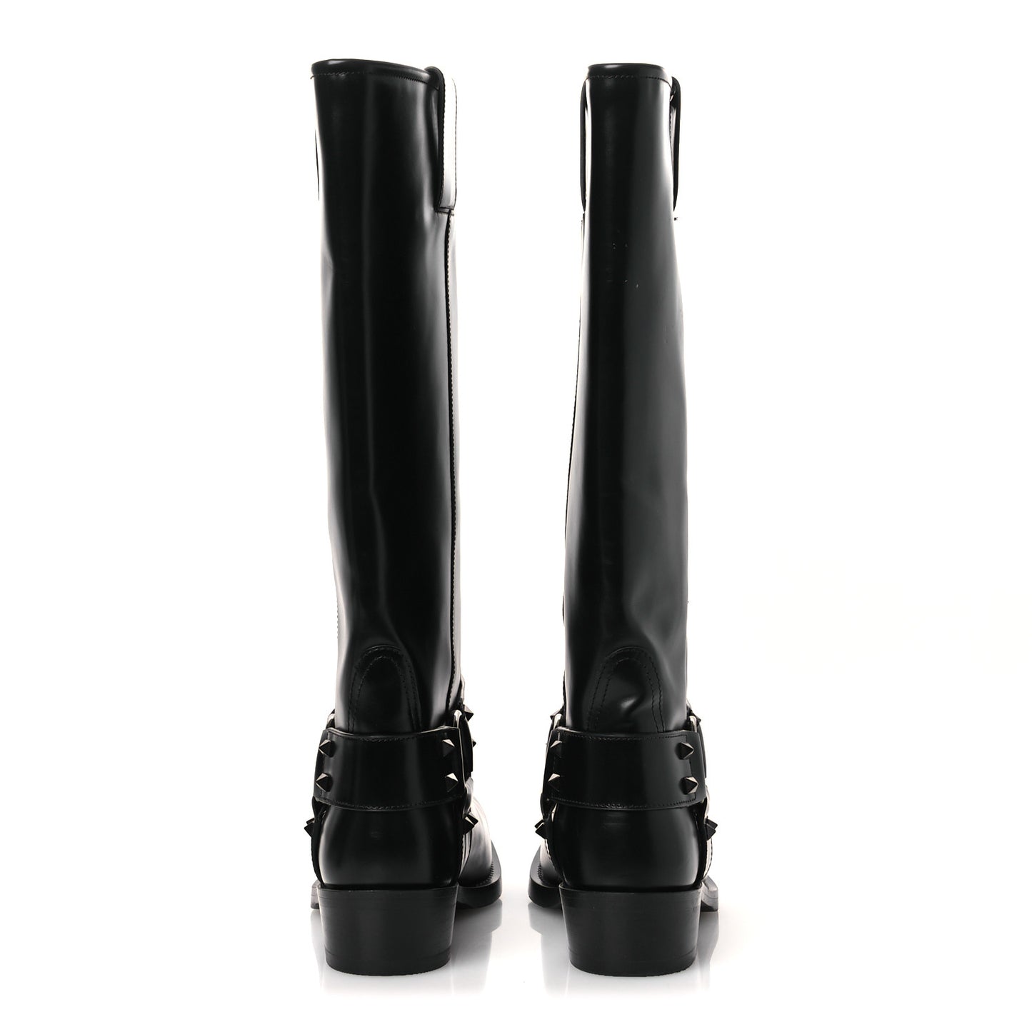 Calfskin Rockstud Spike Square Toe Biker Boots 38.5 Black