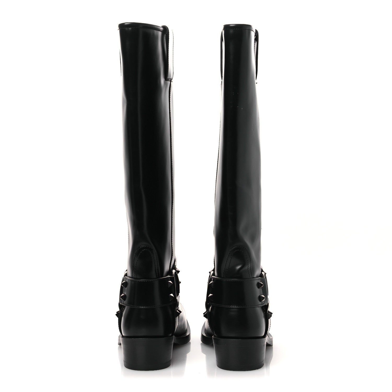 Valentino Garavani Calfskin Rockstud Spike Square Toe Biker Boots 38.5 Black 6 of 12