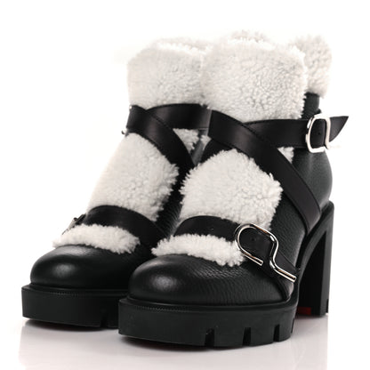 Christian Louboutin Calfskin Shearling Pole Chic 70 Booties 36.5 Nocturne Natural 3 of 8