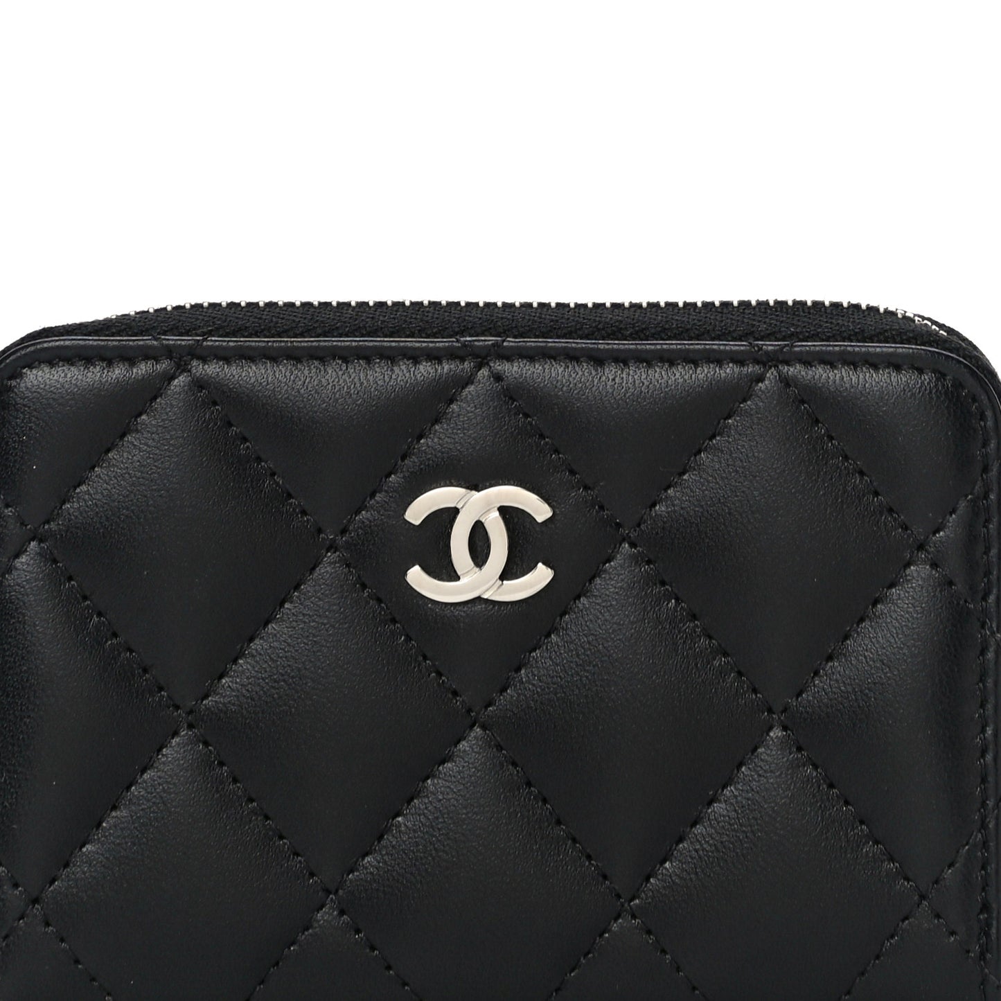Lambskin Quilted Zip Coin Purse Black