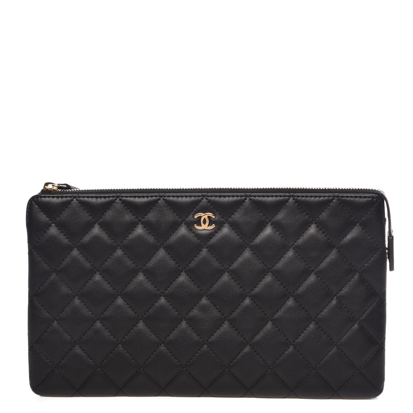 Lambskin Quilted Small Zipped Pouch Black