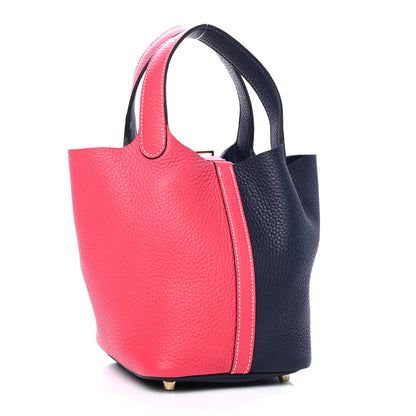 Hermes Taurillon Clemence Casaque Picotin Lock 18 PM Rose Extreme Bleu Nuit 2 of 4