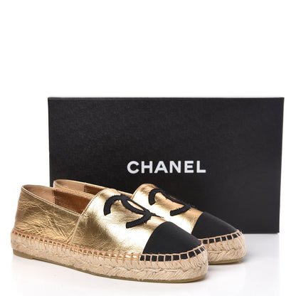 Chanel Laminated Lambskin Grosgrain CC Espadrilles 36 Gold Black 10 of 10