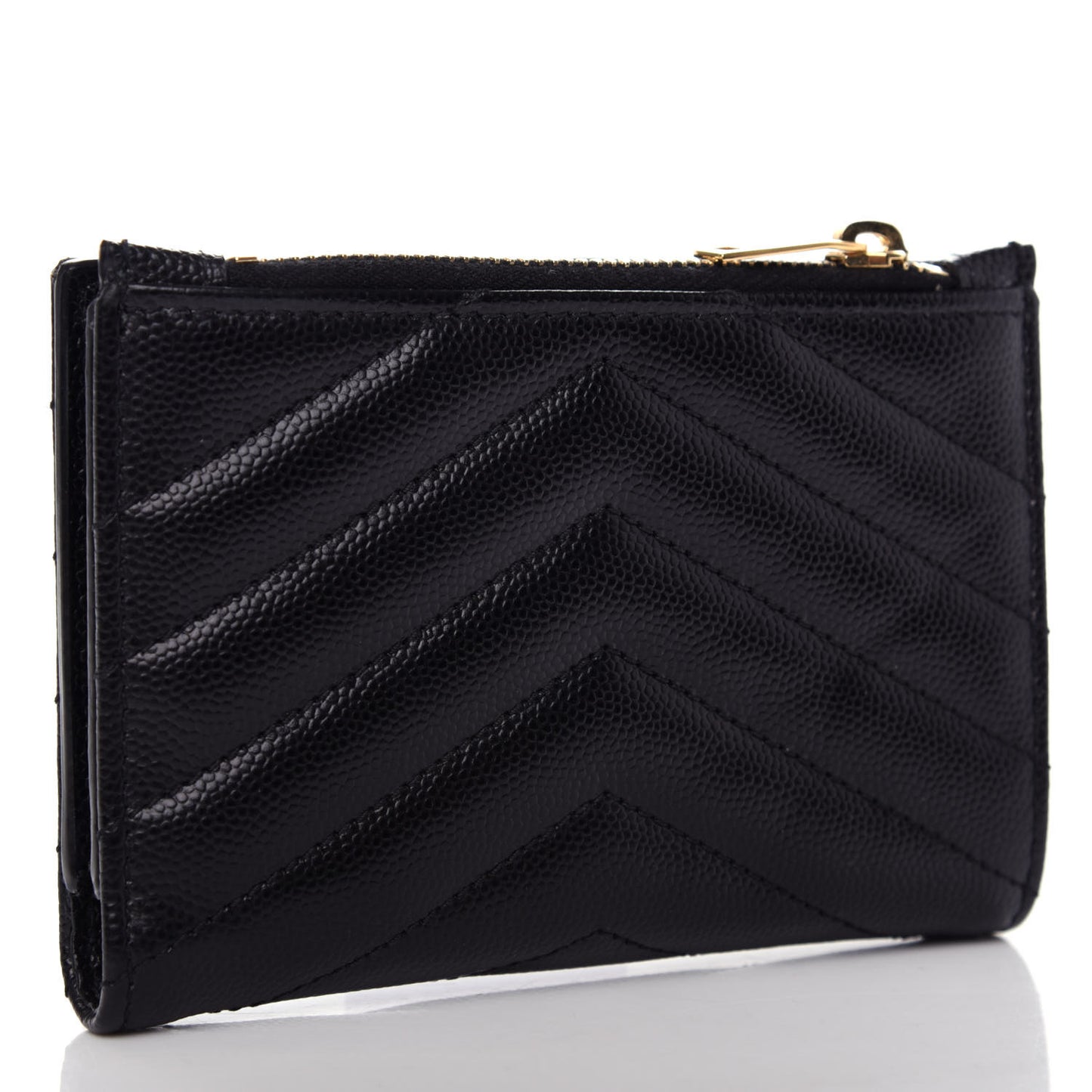 Grain De Poudre Matelasse Chevron Monogram Zipped Two-Part Wallet Black