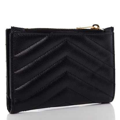 Saint Laurent Grain De Poudre Matelasse Chevron Monogram Zipped Two-Part Wallet Black 3 of 7