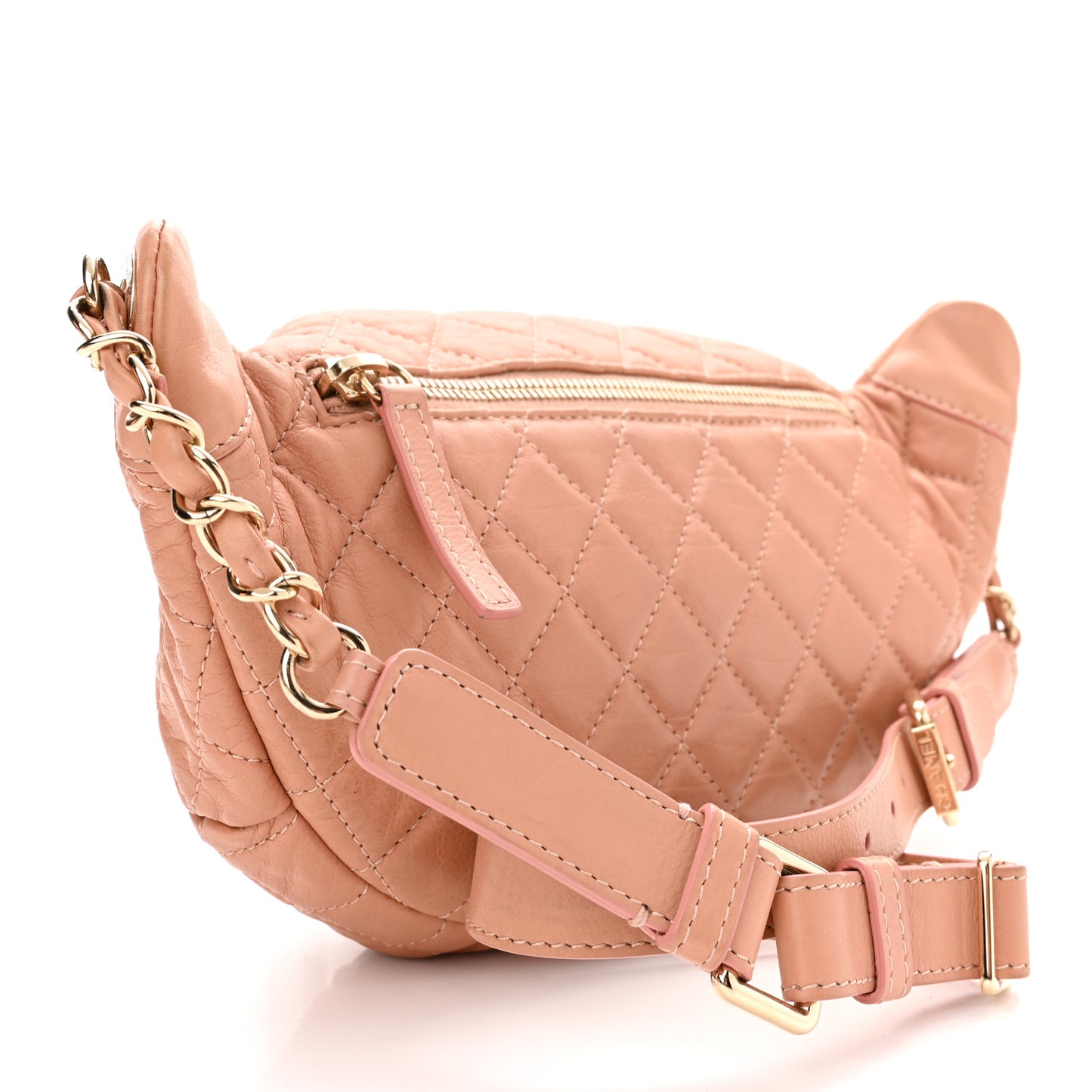 Calfskin Quilted Banane Waist Bag Fanny Pack Pink