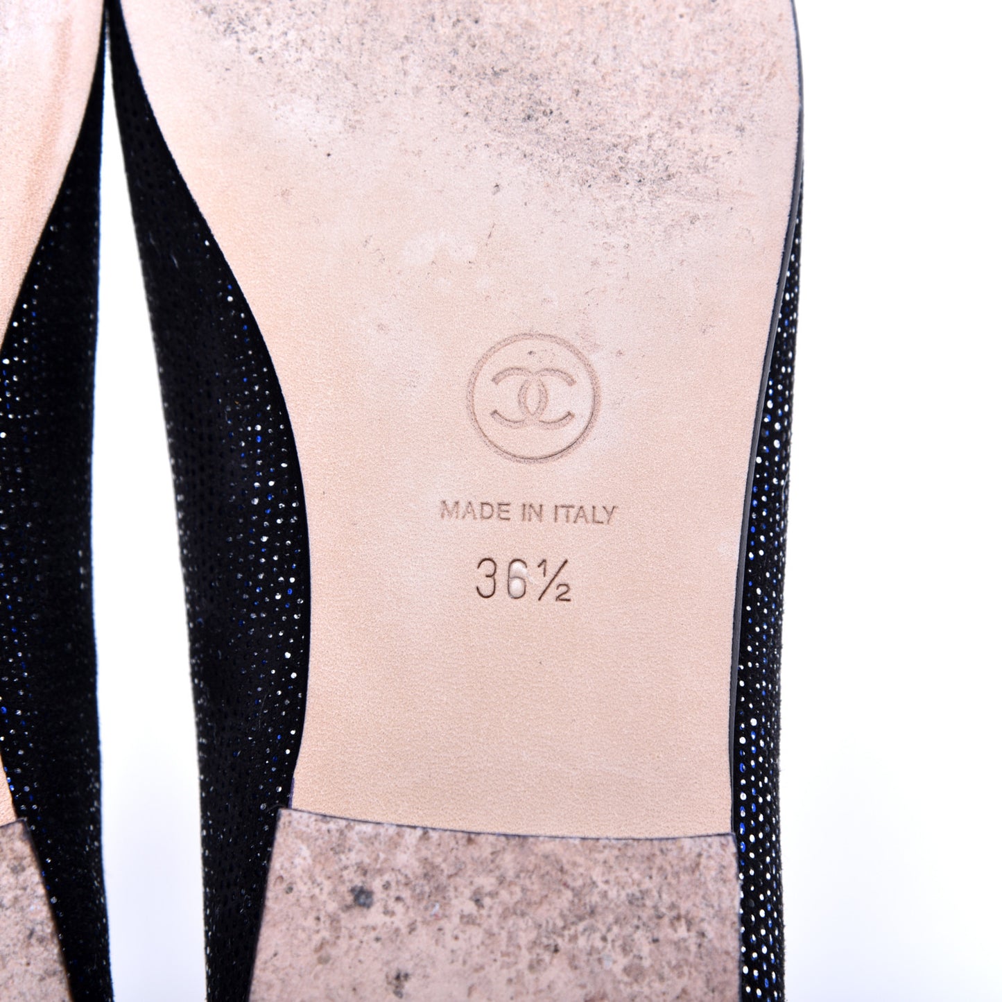 Fantasy Goatskin Patent Calfskin CC Cap Toe Ballerina Flats 36.5 Black Blue
