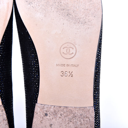Chanel Fantasy Goatskin Patent Calfskin CC Cap Toe Ballerina Flats 36.5 Black Blue 9 of 11