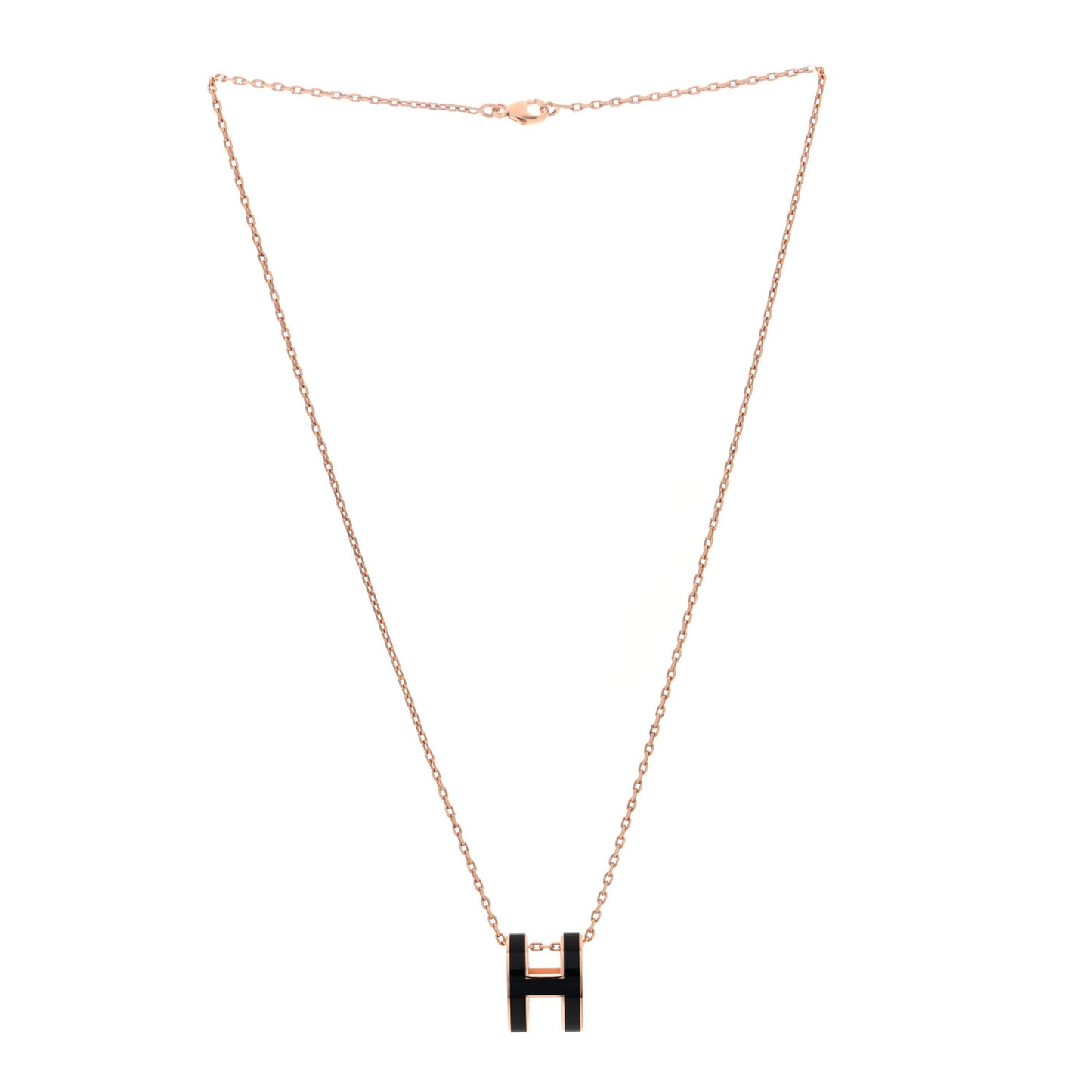 Lacquered Rose Gold Pop H Pendant Necklace Black