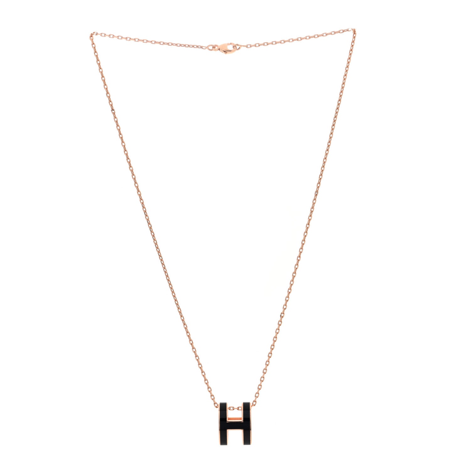 Hermes Lacquered Rose Gold Pop H Pendant Necklace Black 3 of 6