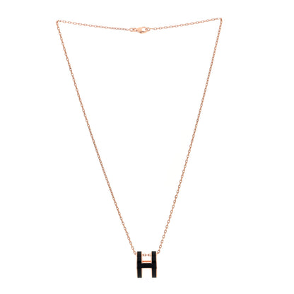 Hermes Lacquered Rose Gold Pop H Pendant Necklace Black 3 of 6
