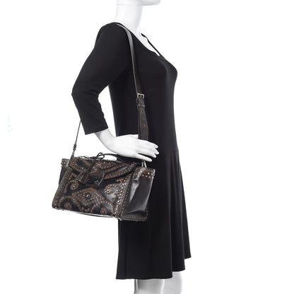 Prada Vitello Vintage Studded Sound Twin Pocket Satchel Ebano 2 of 17