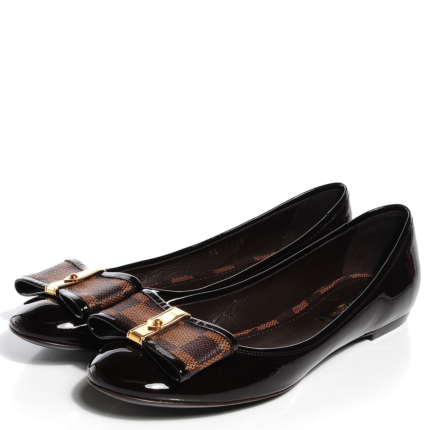 Louis Vuitton Damier Ebene Patent Valentine Ballerina Flats 38 3 of 8