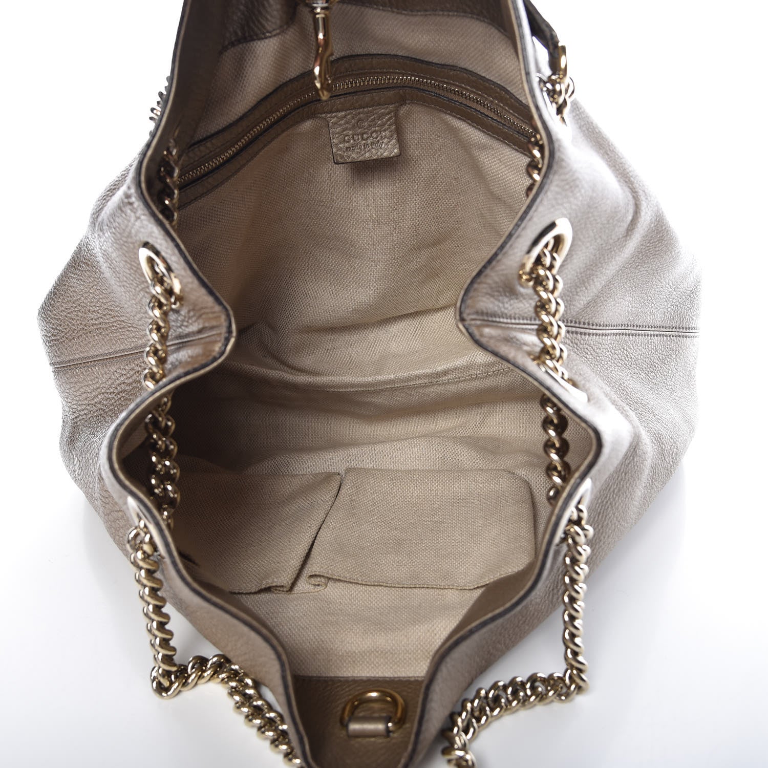 Gucci Metallic Pebbled Calfskin Medium Soho Chain Shoulder Bag Golden Beige 5 of 18