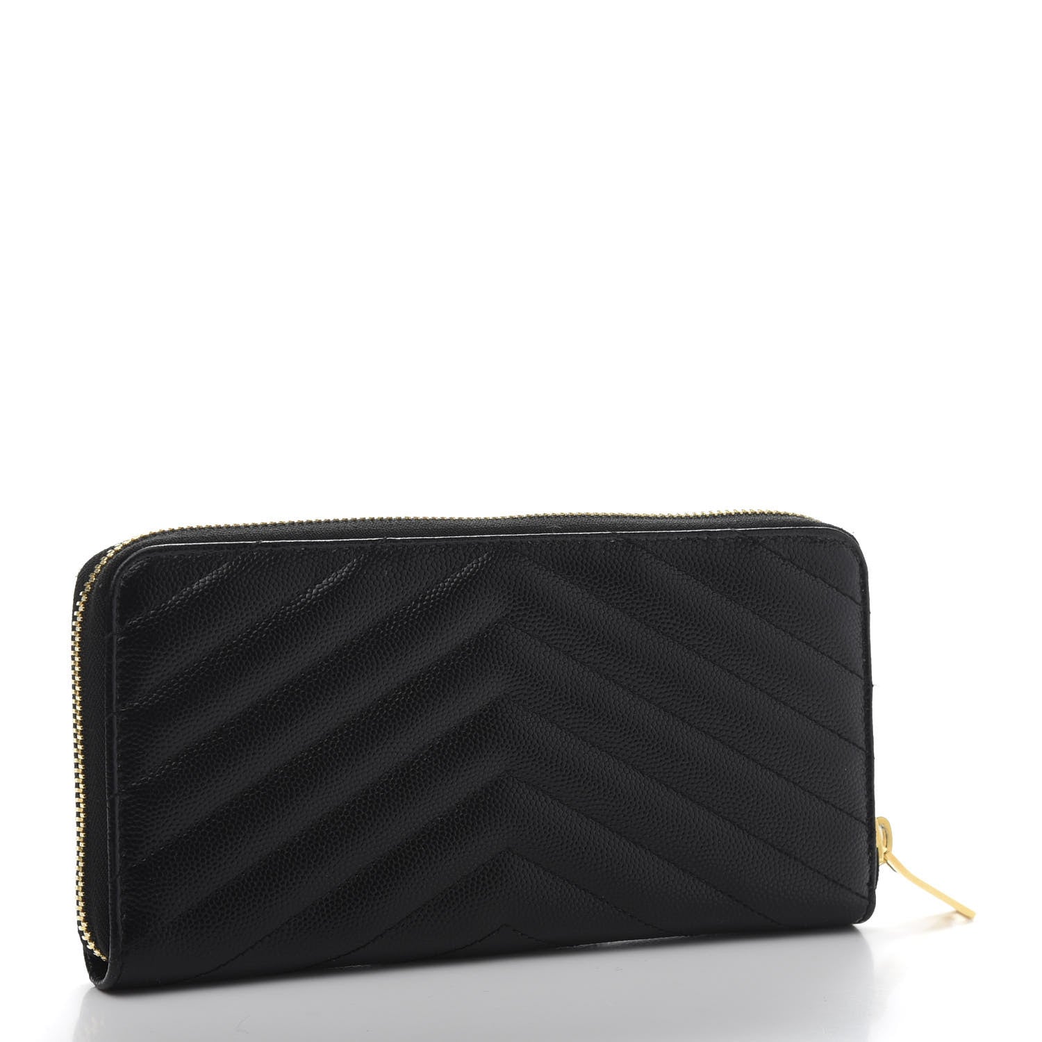 Saint Laurent Grain De Poudre Matelasse Chevron Monogram Zip Around Wallet Black 3 of 6