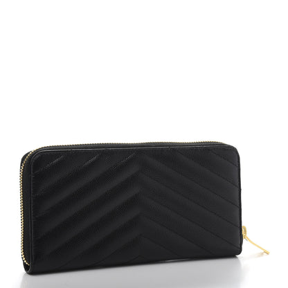Saint Laurent Grain De Poudre Matelasse Chevron Monogram Zip Around Wallet Black 3 of 6