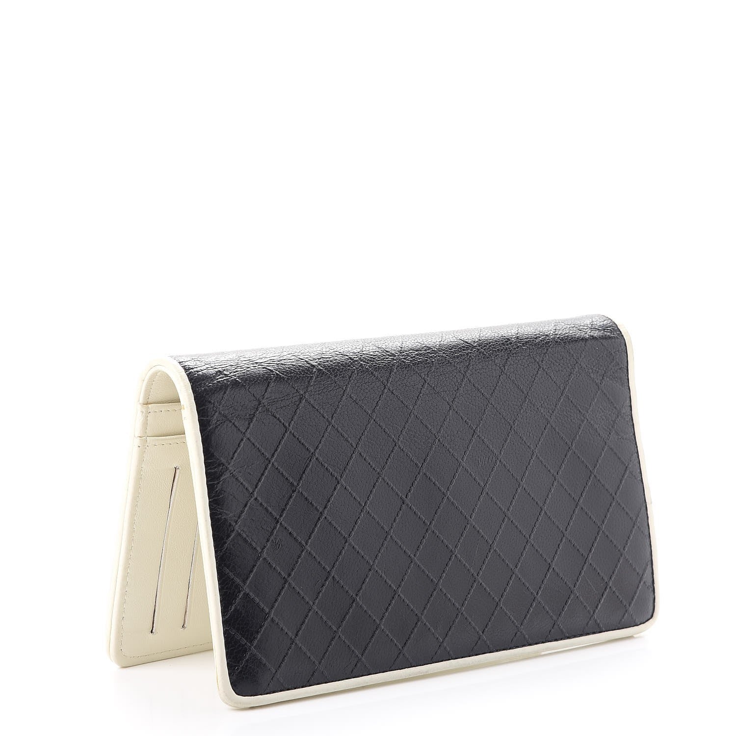 Chanel Calfskin Diamond Stitched Yen Wallet Dark Navy Blue 3 of 14