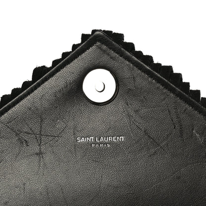 Saint Laurent Suede Matelasse Chevron Fringe Monogram Medium College Bag Black 6 of 15