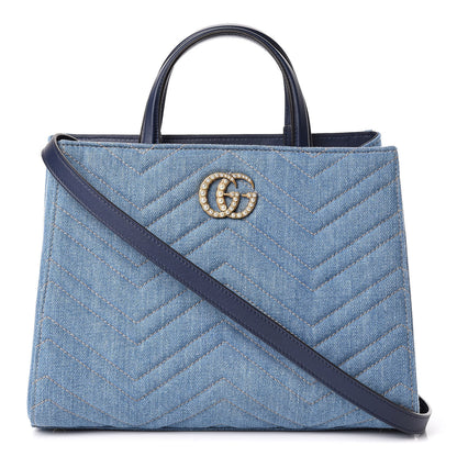 Gucci Denim Matelasse Small Pearly GG Marmont Tote Blue 1 of 11