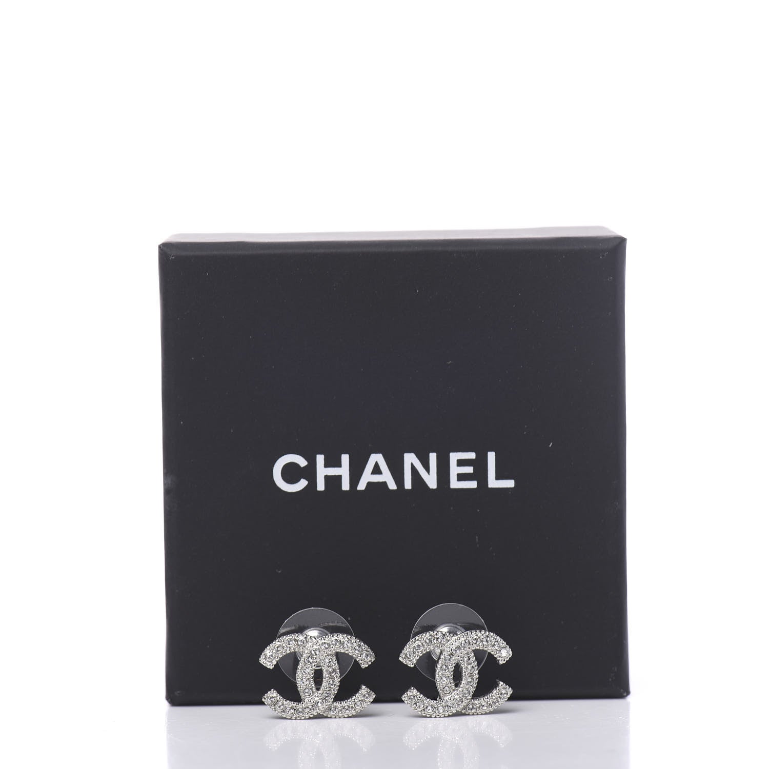 Chanel Crystal CC Earrings Silver 5 of 5