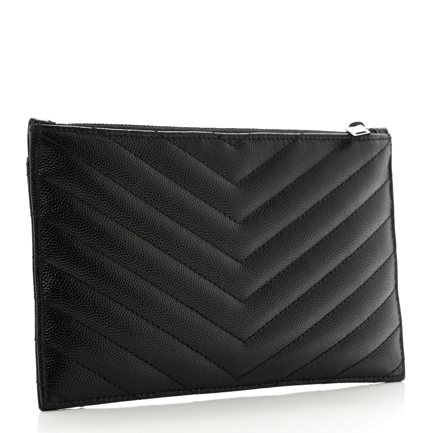 Saint Laurent Grain De Poudre Chevron Monogram Bill Pouch Black 3 of 8