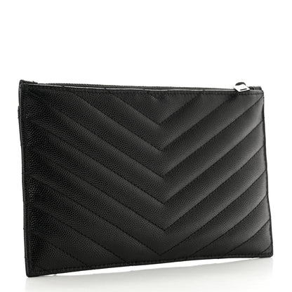 Saint Laurent Grain De Poudre Chevron Monogram Bill Pouch Black 3 of 8
