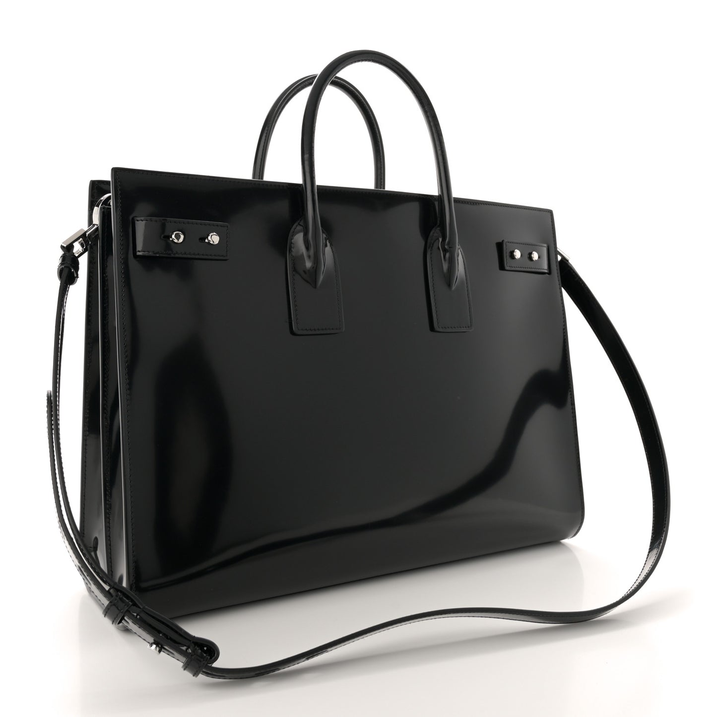 Patent Calfskin Large Thin Sac De Jour Black
