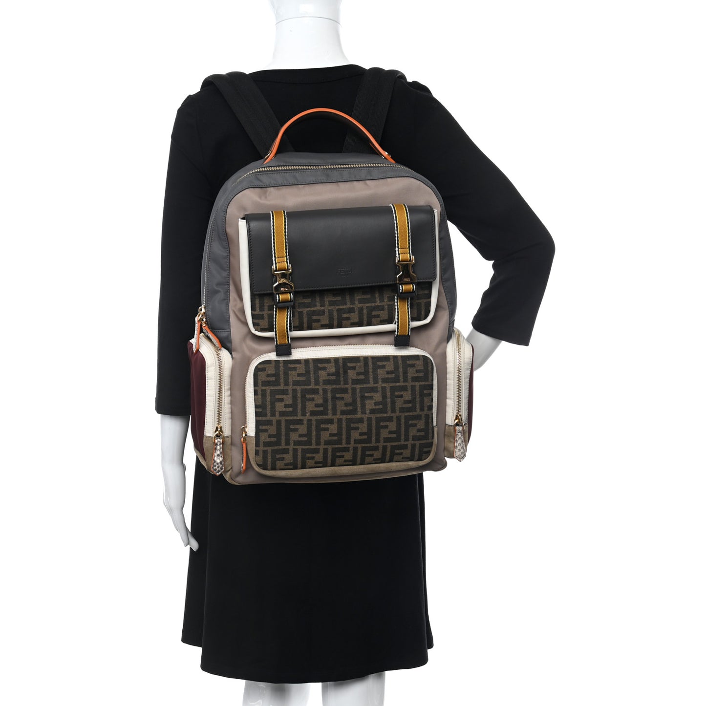 Nylon Fabric Jacquard Suede FF Explorer Backpack Tobacco Multicolor