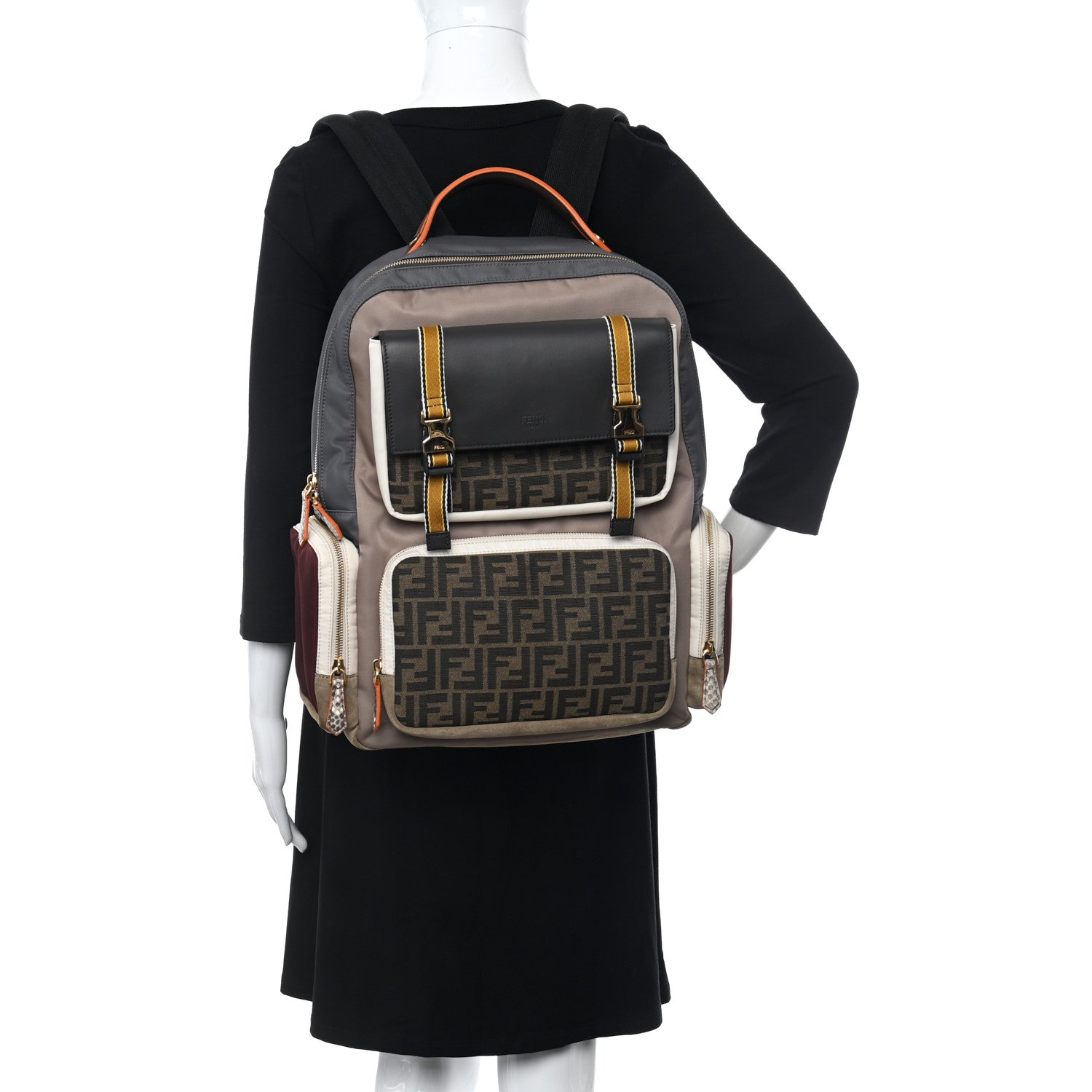 Fendi Nylon Fabric Jacquard Suede FF Explorer Backpack Tobacco Multicolor 2 of 9