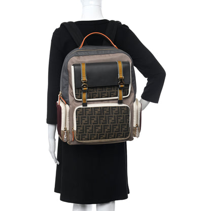 Fendi Nylon Fabric Jacquard Suede FF Explorer Backpack Tobacco Multicolor 2 of 9