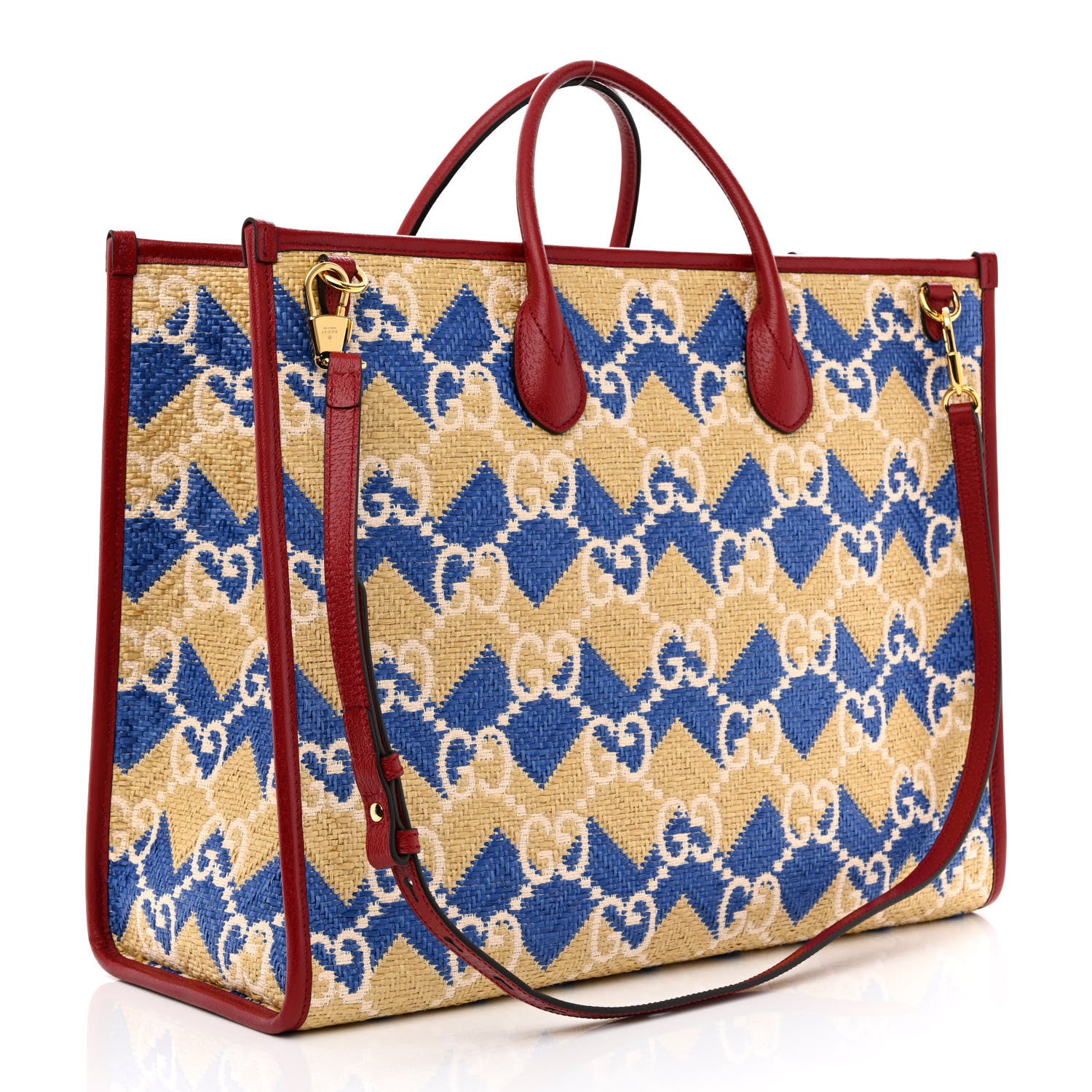 Gucci Raffia GG Monogram Hamptons Medium Tote Bag Beige Blue 3 of 10