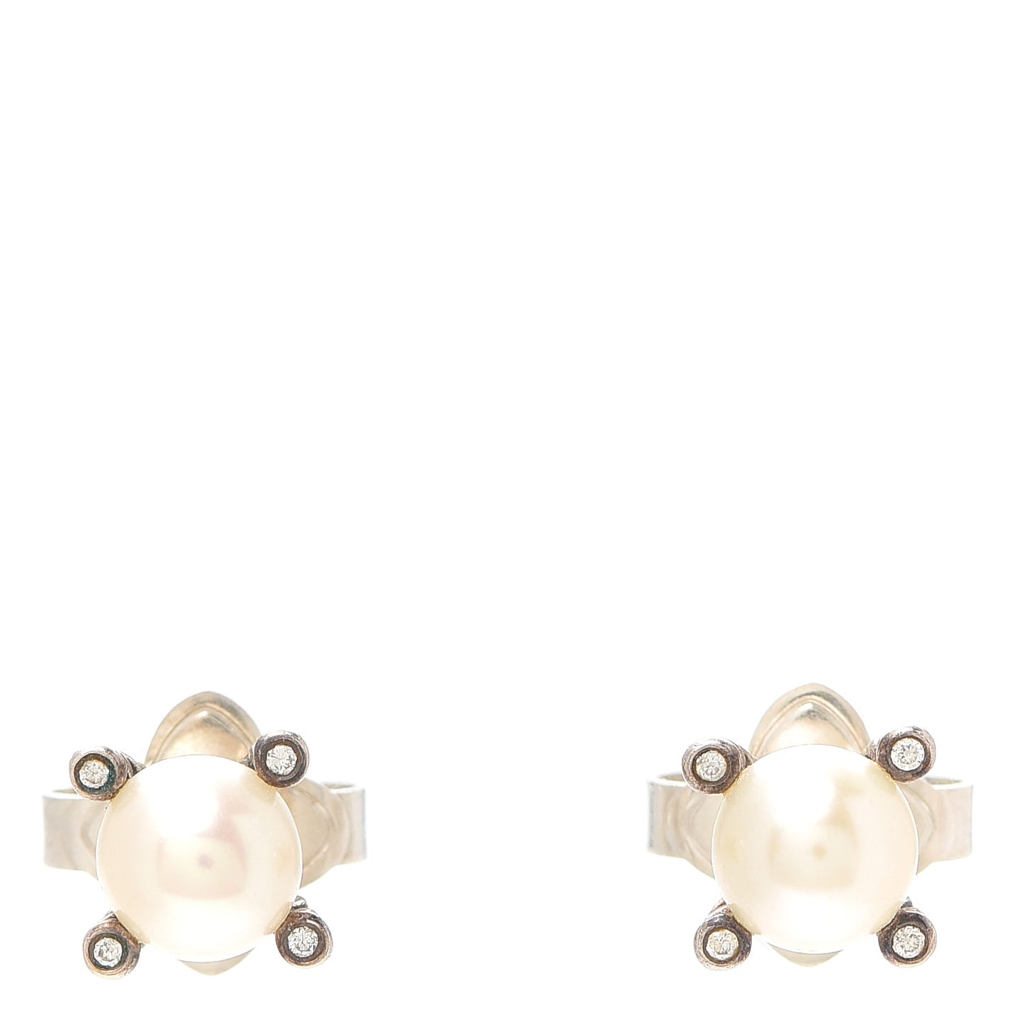 Sterling Silver Diamond Pearl 7mm Earrings