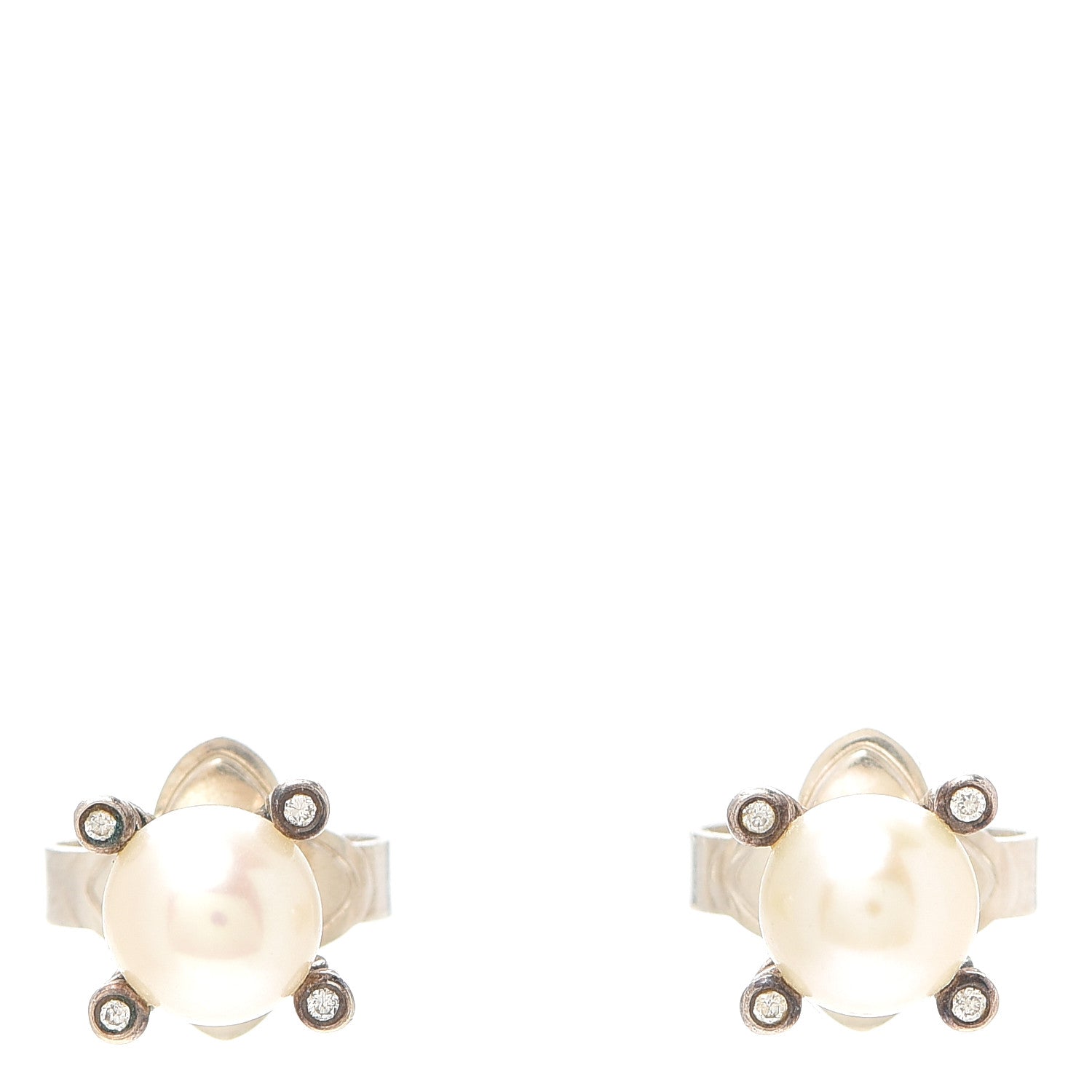David Yurman Sterling Silver Diamond Pearl 7mm Earrings 1 of 4