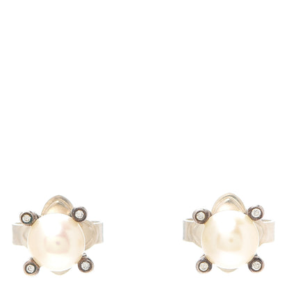 David Yurman Sterling Silver Diamond Pearl 7mm Earrings 1 of 4