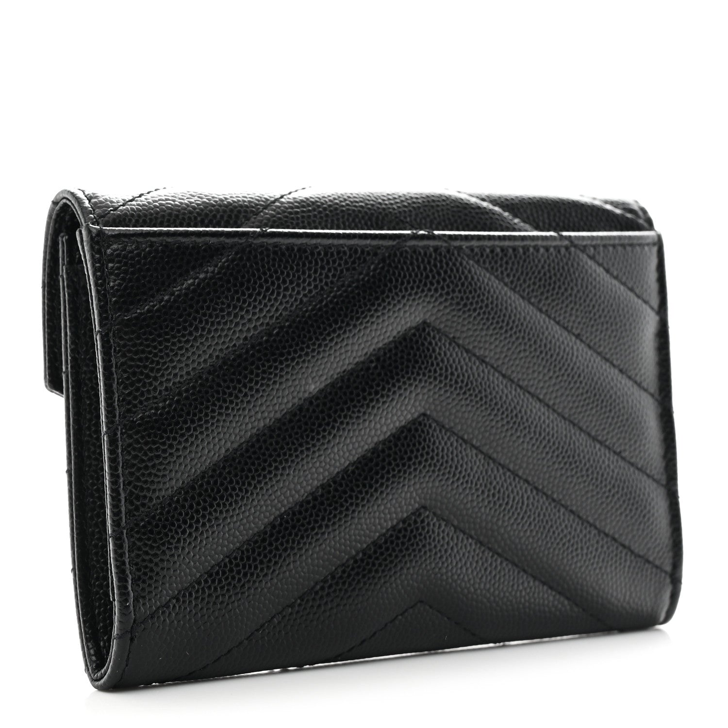 Saint Laurent Grain De Poudre Matelasse Chevron Small Monogram Envelope Wallet Black 3 of 8