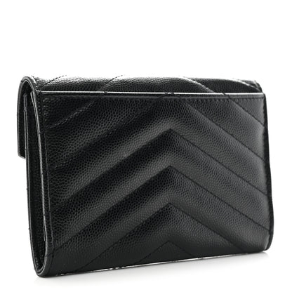 Saint Laurent Grain De Poudre Matelasse Chevron Small Monogram Envelope Wallet Black 3 of 8