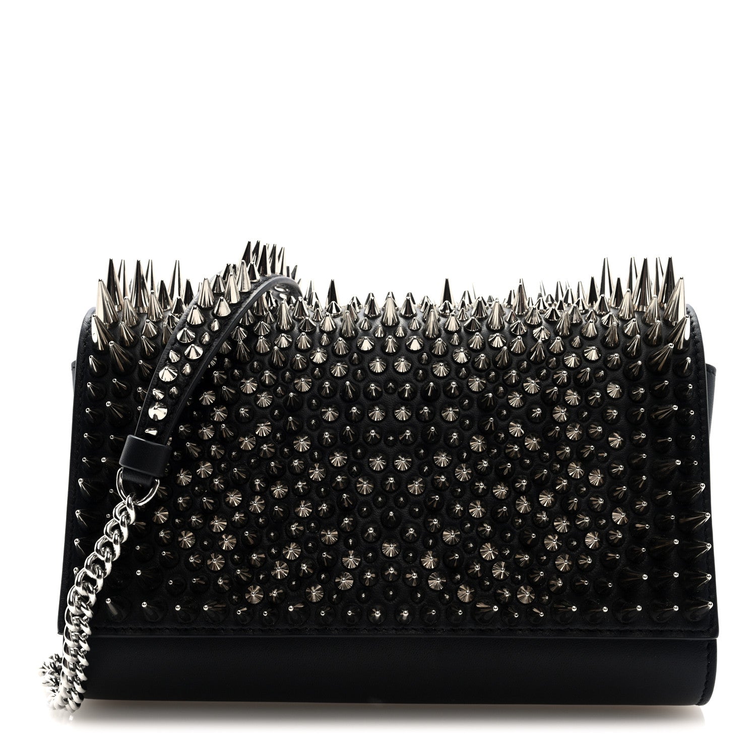 Christian Louboutin Nappa Estepic Spikes Paloma Clutch Black Silver 1 of 9