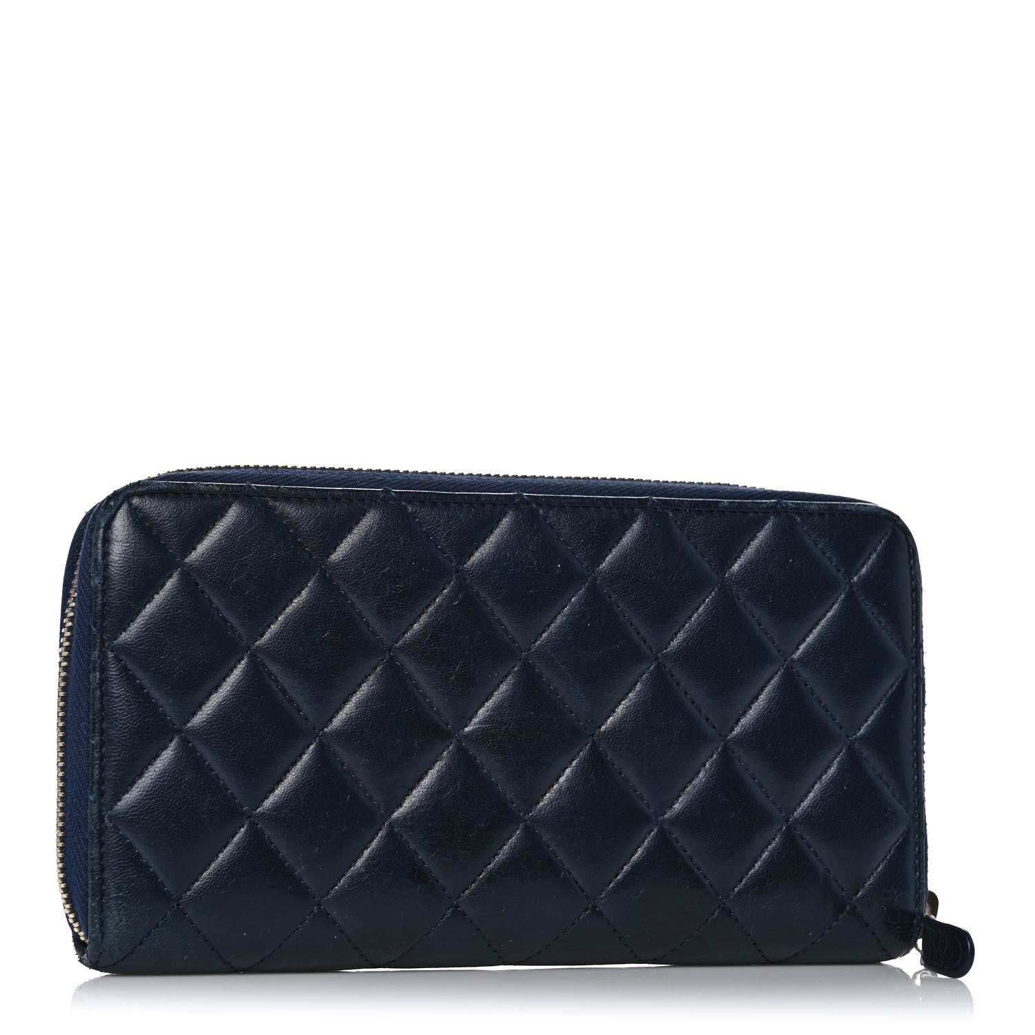 Chanel Lambskin Quilted Large Gusset Zip Around Wallet Blue 3 of 14