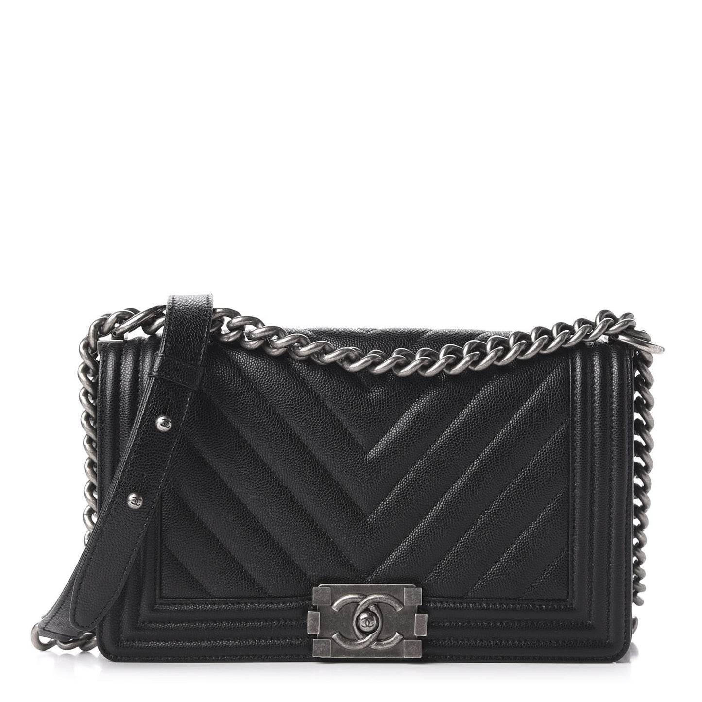 Caviar Chevron Quilted Medium Boy Flap Black
